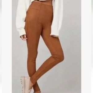 SPANX Faux Suede Leggings Rich Caramel Size 1X High Waisted Pull On Shapewear